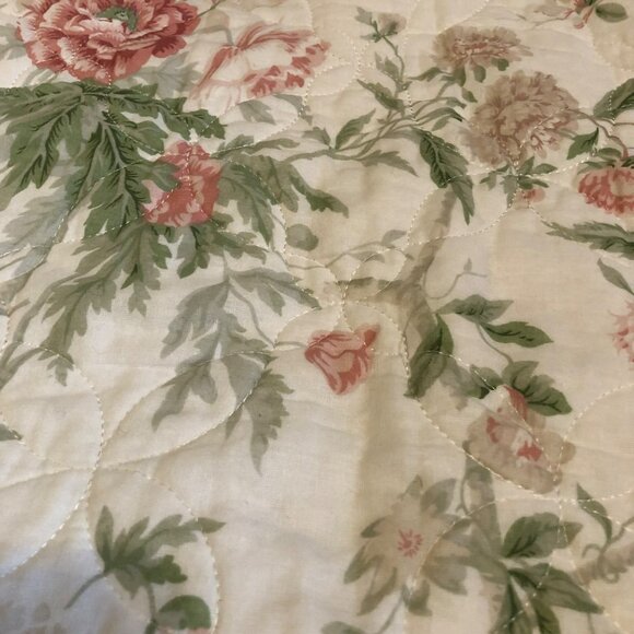 Laura Ashley Floral Quilted Pillow Shams Pink & Green Flowers Set of 2 - Picture 5 of 8
